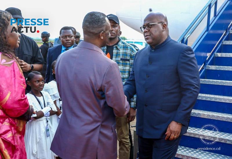 Félix Tshisekedi, président de la RDC lors de son atterrissage à l'aéroport de Mbuji-mayi.