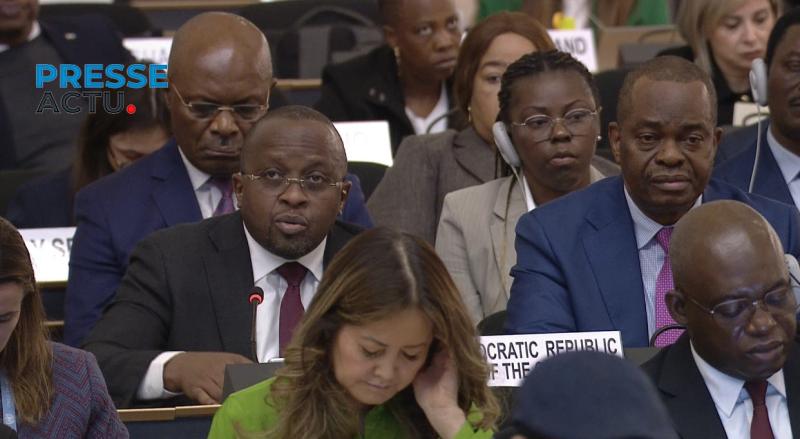 Jacquemain Shabani, vice-premier ministre de l'intérieur sécurité et affaires coutumières, lors de sa participation 76ᵉ session du Comité exécutif du HCR , au Genève en Suisse, lundi 06 octobre 2025.