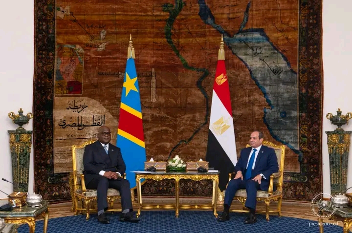 lPrésident Félix Tshisekedi lors d'échange avec son homologue égyptien Abdel Fattah al-Sissi, au Caire en Egypte, vendredi 31 octobre 2025.
