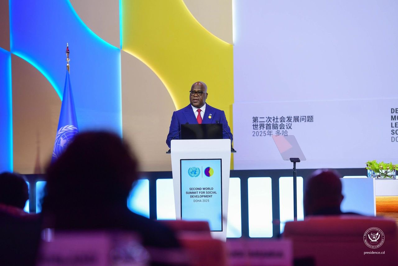 Félix Tshisekedi, président de la République démocratique du Congo (RDC), lors de son discours lors de l'ouverture du deuxième Sommet mondial pour le développement social, mardi 04 novembre 2025. Crédit photo, CelluleCom présidence.