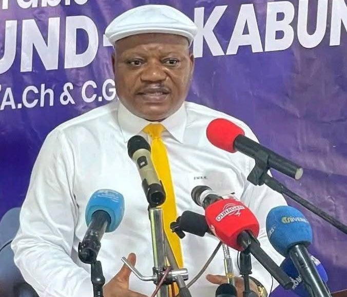 Jean-Marc Kabund, président du parti Alliance pour le Changement, lors d'un point de presse tenu mardi 04 novembre 2025, à Kinshasa.