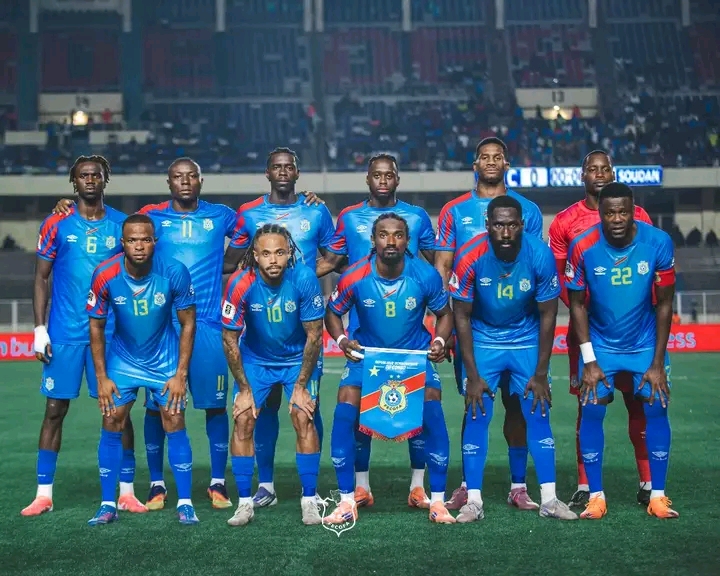 Les Léopards de la République démocratique du Congo (RDC), lors de la dernière rencontre des éliminatoires Mondial 2026 au Stade des Martyrs, face au Soudan, à Kinshasa. Crédit photo FECOFA