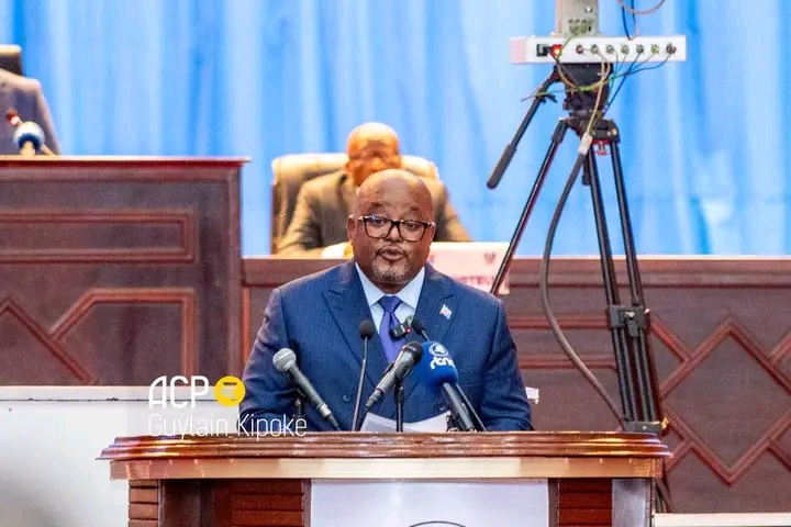 Aimé Boji Sangara lors de son allocution à l'Assemblée nationale. Crédit photo ACP