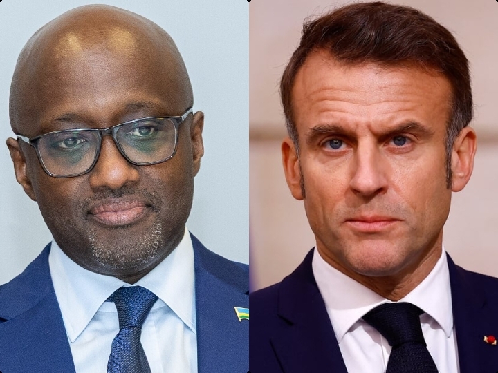 ( Photo d'illustration) Olivier Nduhungirehe, ministre des affaires étrangères rwandaises et Emmanuel Macron, président français.