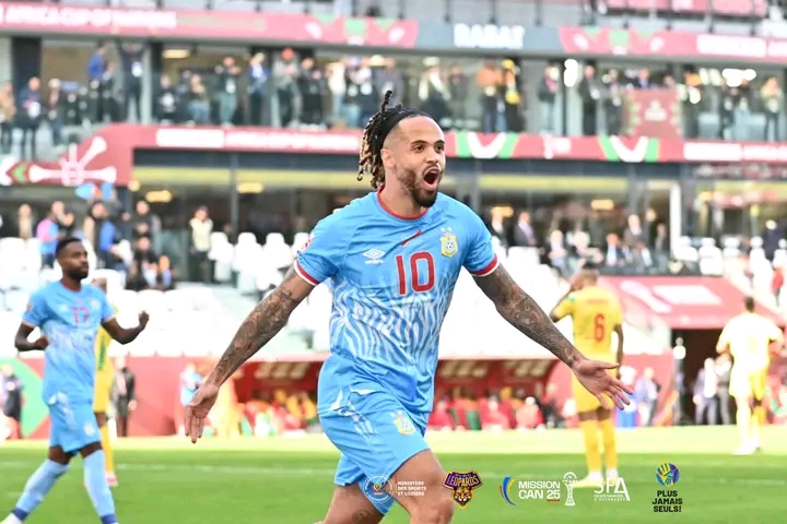 Théo Bongonda, Buteur des Léopards de la RDC, lors de la première journée de la phase des groupes CAN MAROC 2025. Crédit photo, CelluleCom ministère des sports et loisirs.