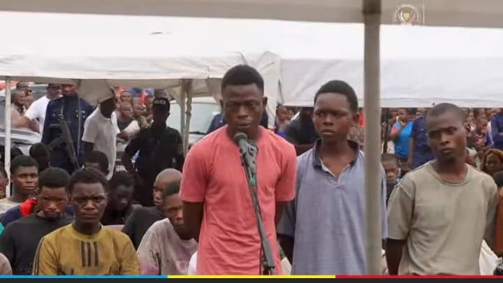 Lors de la comparution de 207 présumés criminels ( Kuluna ) interpellés en décembre 2025 dernier, par la PNC, dans le cadre de l'opération Ndobo, à Kinshasa.