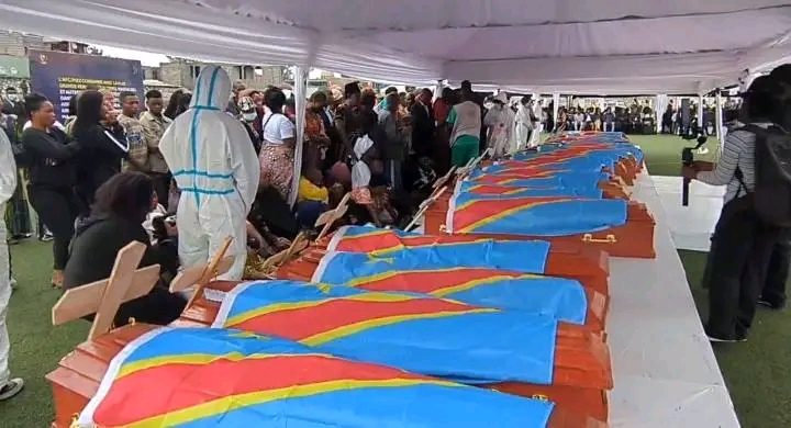 Lors de l'organisation des obsèques des victimes tuées à l'Est de la RDC, tenue jeudi 8 janvier 2026, à Goma au Nord-Kivu.