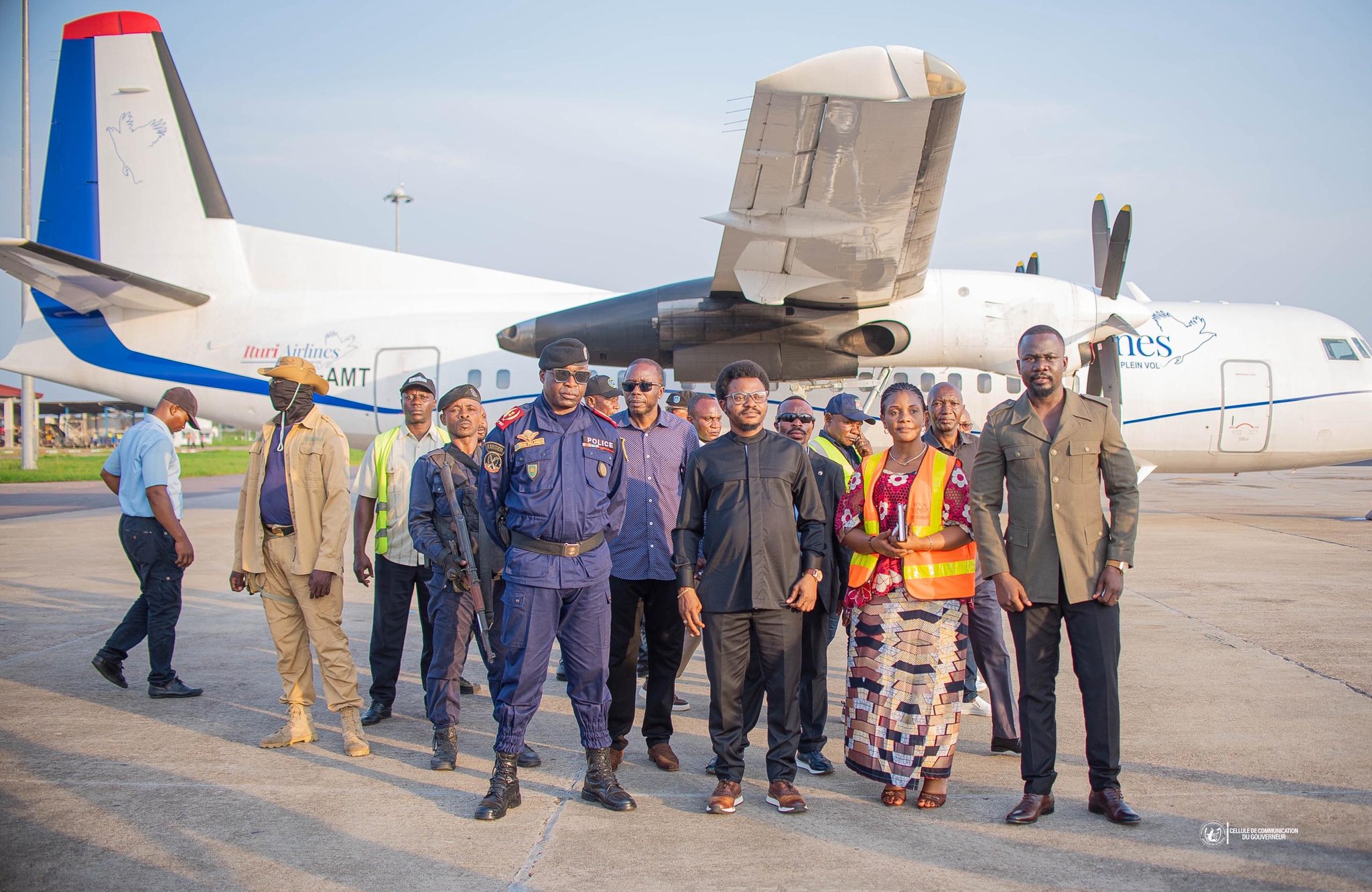 Lors de la visite effectuée par , Paulin Lendongolia  à l’aéroport de Bangboka, après une attaque armée de l'AFC-M23, déjouée par les FARDC.