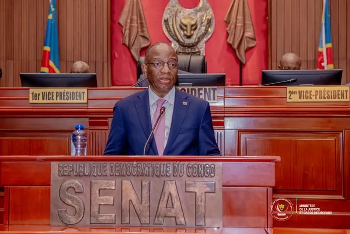 Guillaume Ngefa, ministre d'État, ministre de la justice de la République démocratique du Congo (RDC), lors de son intervention, mardi 05 mai 2026, devant le Sénat.