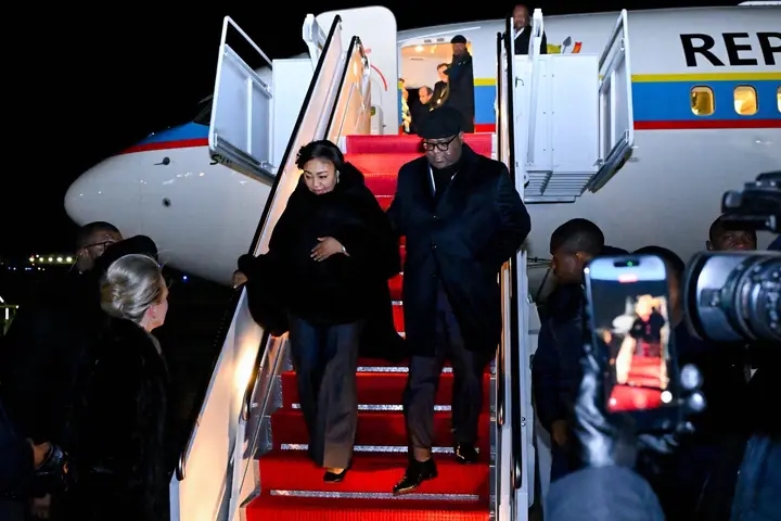 l'arrivée de Félix Tshisekedi, président de la RDC, accompagné de son épouse, à Houston pour soutenir les Léopards face au Portugal, dans le cadre du mondial 2026.