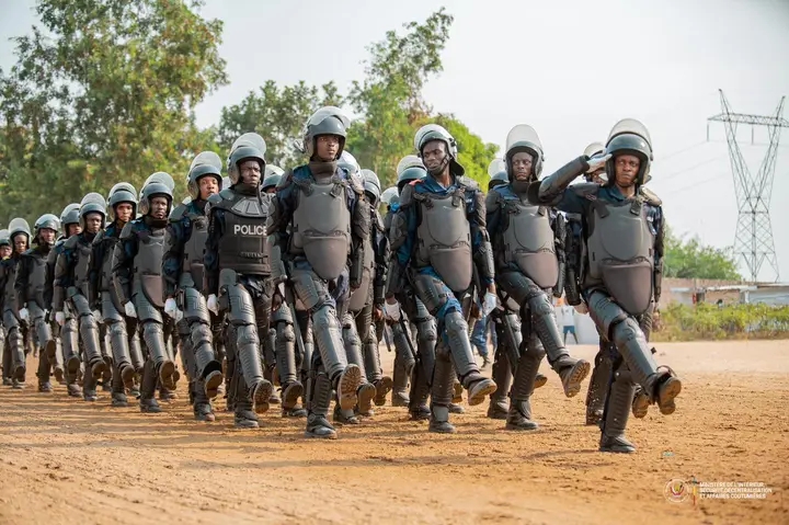 Les nouveaux policiers formés, au Centre de formation de la police de Kasangulu, dans la province du Kongo-Central.