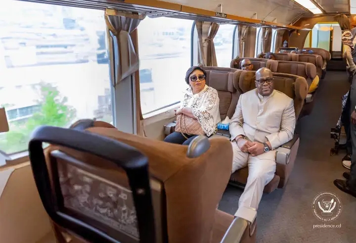 Le couple présidentiel lors de la relance des activités du train urbain, à Kinshasa, mardi 30 juin 2026.