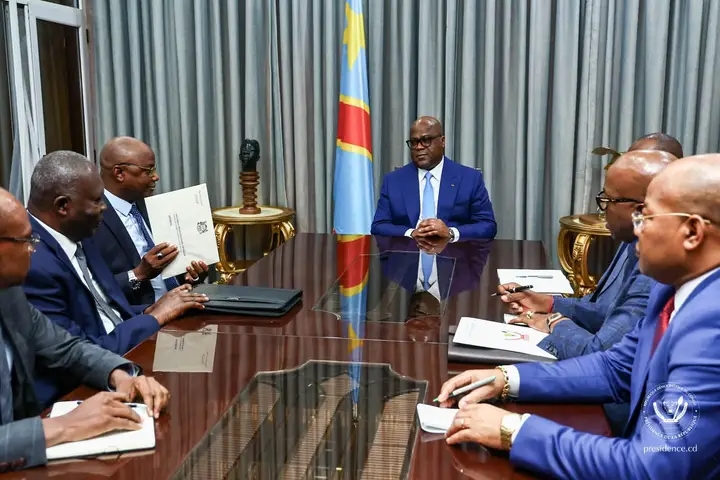 Le président Félix Tshisekedi, lors de la réception de ses hôtes, à Kinshasa, capitale de la République démocratique du Congo (RDC. )