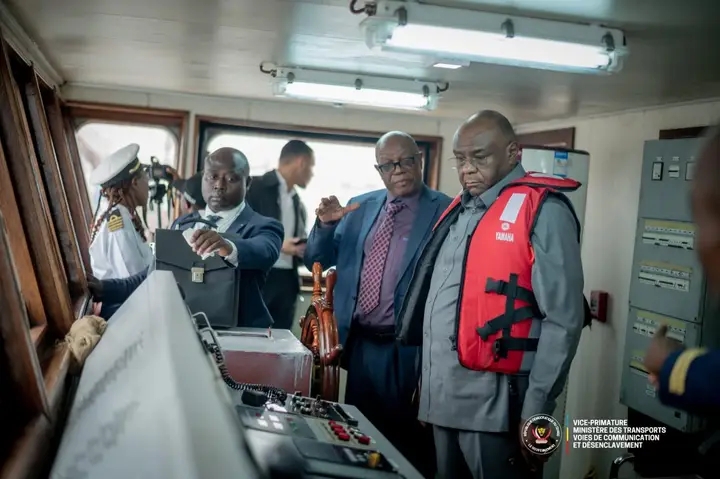 VPM, Jean-Pierre Bemba, lors de la cérémonie officielle de la mise en service du nouveau baliseur baptisé, « Félix-Antoine Tshisekedi Tshilombo », jeudi 09 juillet 2026, à Kindu, dans la province du Maniema.