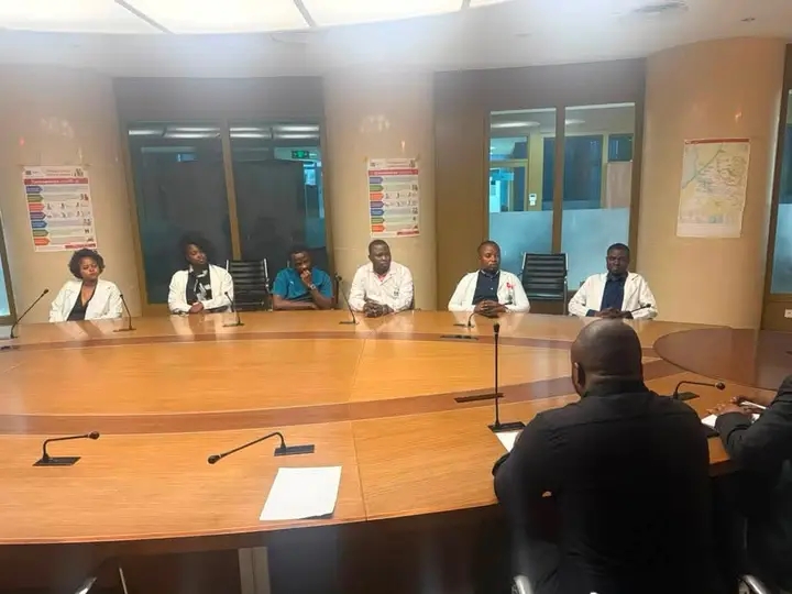 La délégation de la coordination des médecins de la RDC, reçue par les représentants du ministre de la santé, Roger Kamba, mercredi 15 juillet 2026, à Kinshasa.