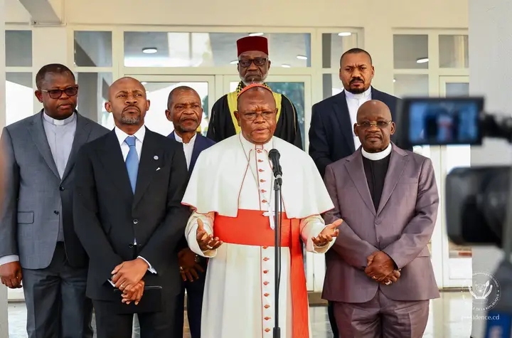 le cardinal Fridolin Ambongo Besungu, lors de son allocution à l'issue de la rencontre avec le président de la RDC, Félix Tshisekedi.
