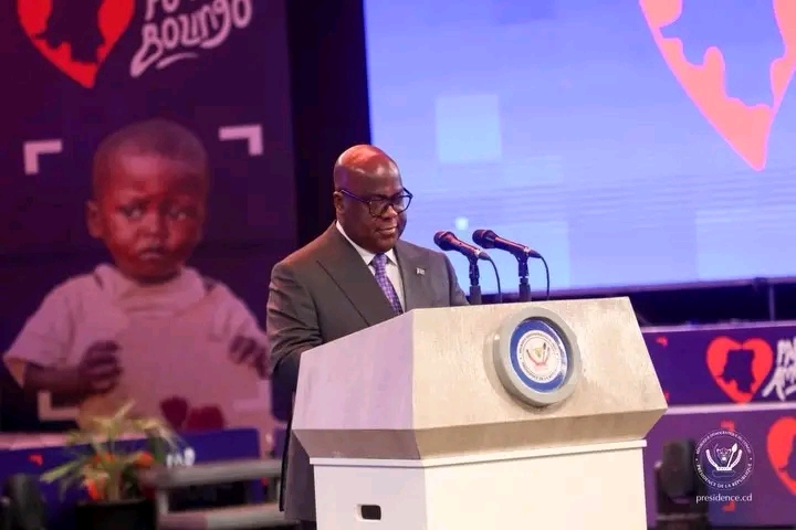 Félix Tshisekedi, président de la RDC, lors du lancement officiel de la campagne de solidarité nationale, jeudi 27 août 2026, à Kinshasa.